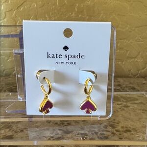 Kate Spade Huggy Earrings With Pink and Gold Spades NWT